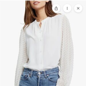 Rails NWT Camilla Ivory Button Down Shirt with Textured Sleeves Sz L